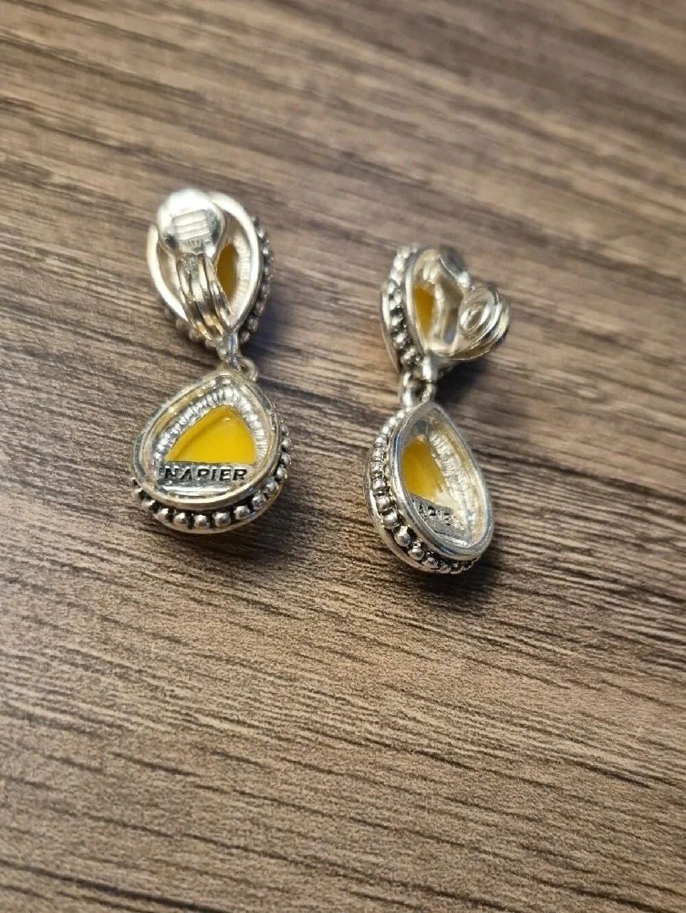 Napier NWH Vintage Yellow Lucite Teardrop Drop Clip On Earrings